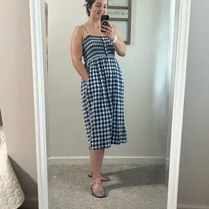 Aerie Blue and White Smocked Midi Sundress